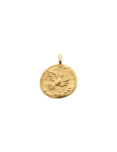 Médaille Arthus Bertrand galet Colombe aux Etoiles en or jaune sablé, 16mm