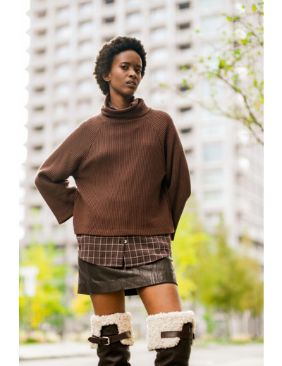 Fibre Mood - Tissu Maille de Coton Gros Côtes "Sofia" Uni Couleur Chocolat