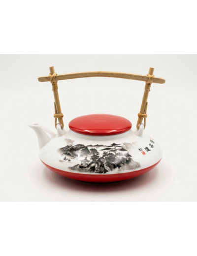 THÉIÈRE PLATE PORCELAINE ANSE BAMBOU 1L
