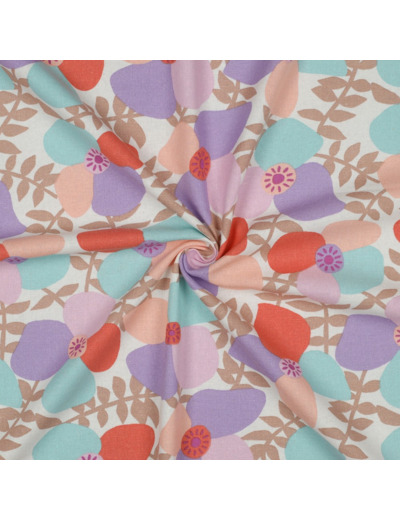 Nerida Hansen - Tissu Lin Viscose "Lema Poppies" Lavande