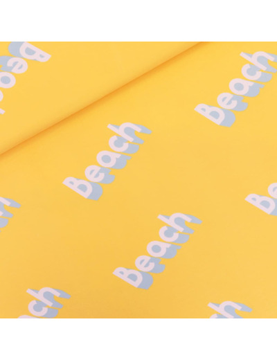See You at Six - Tissu French Terry de Coton Imprimé "Beach" sur le Fond Jaune Millefeuille