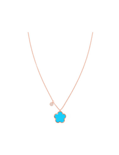 Collier Cesare Pompanon Fiore di Mamma en or rose, turquoise et diamants petit modèle