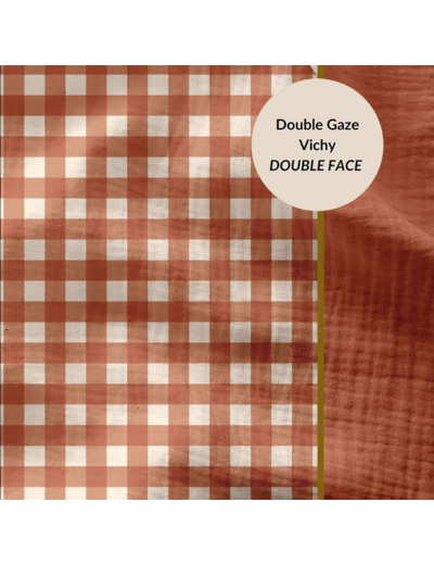 Sélection Coup de coudre - Tissu Double Gaze Vichy Double Face Couleur Rouille