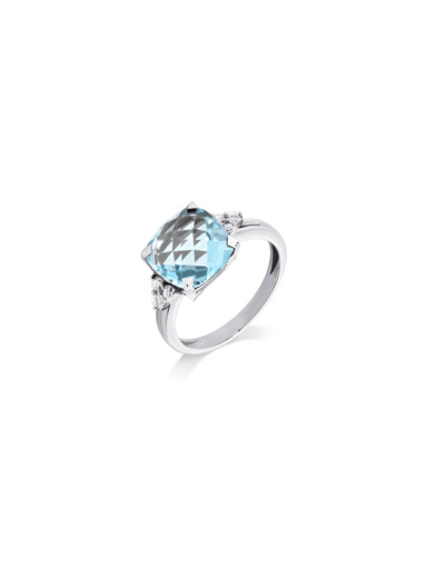 Bague Cesare Pompanon Poppy Blue en or blanc, diamants et topaze sky blue