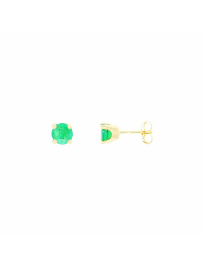 Boucles d'oreilles puces en or jaune et emeraude, 5mm
