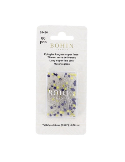 Bohin - Boîte de 80 Epingles à Tête de Verre de Murano Longues Super-fines