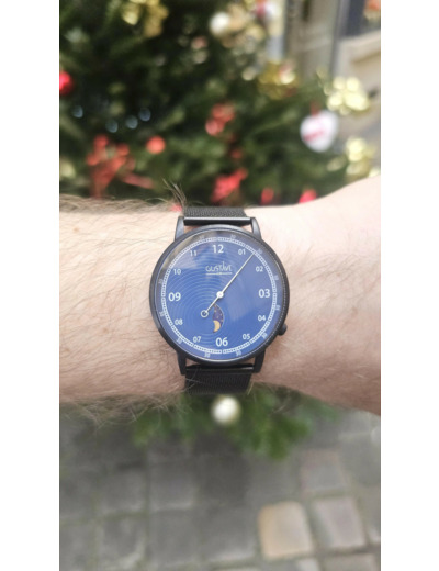 Montre Gustave & Cie GEORGES 12H - NOIR ET BLEU Bracelet milanais noir