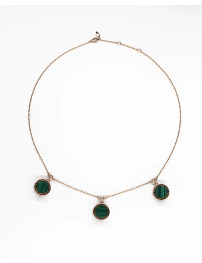 Collier - Chaîne forçat ronde - 3 coeurs - Grand - Malachite Vert