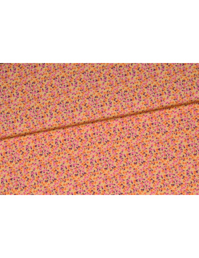 Sélection Coup de coudre - Tissu Popeline de Viscose Imprimé Petites Fleurs Sur le Fond Orange