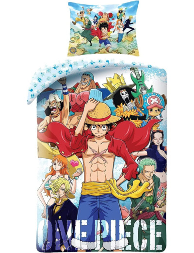 [LITERIE] ONE PIECE - Monkey D. Luffy et divers personnages Parure de lit en coton, housse de couette 140 x 200 cm et taie d'oreiller 70 x 90 cm