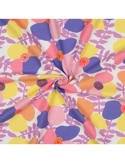 Nerida Hansen - Tissu Lin Viscose "Lema Poppies" Violet et Jaune