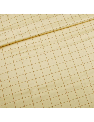 Sélection Coup de coudre - Tissu Twill de Viscose à Motif Carreaux Marrons sur le Fond Jaune Pale