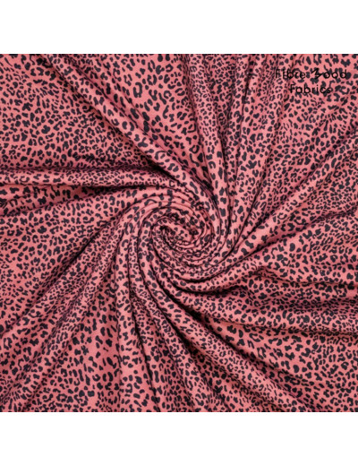 Fibre Mood - Tissu Jersey Sweat de Coton Mélangé "Carmel" Imprimé Léopard sur le Fond Rouille - coupon 1,6 m