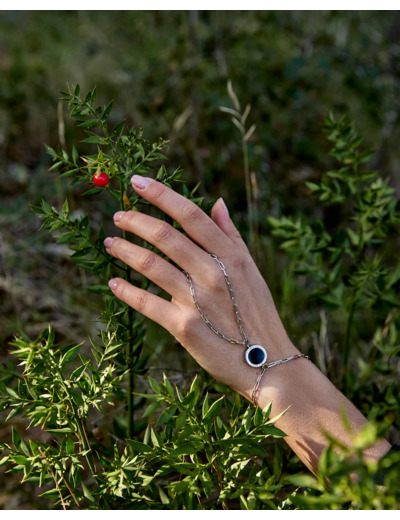 Bague de main - Chaîne maillon rectangle - Grand - Agathe noire