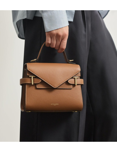 Petit sac à main double rabat Emilie en cuir grainé
