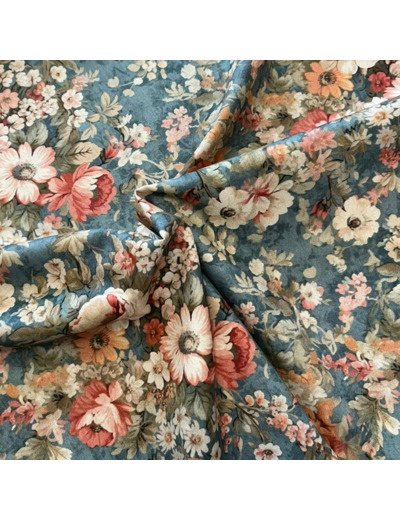 Sélection Coup de Coudre - Tissu en Coton "Floral Vintage" - Bleu