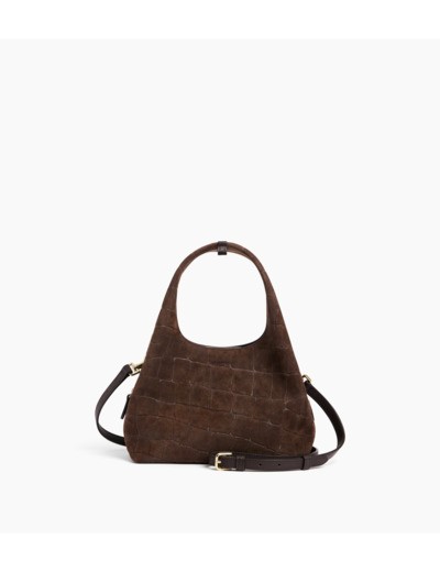 Petit sac à main Juliette en cuir refente de velours embossé crocodile