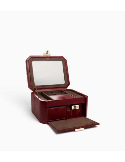 Grande boîte à bijoux fermoir T en cuir