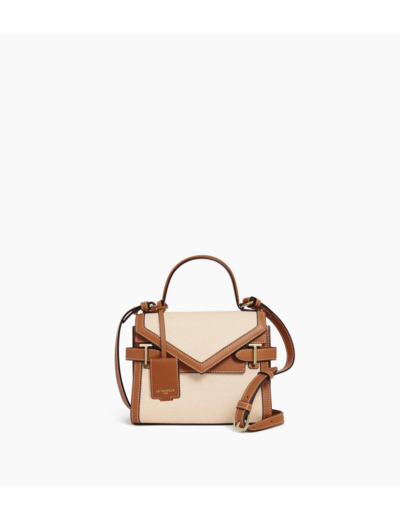 Petit sac à main double rabat Emilie en toile coton et cuir lisse