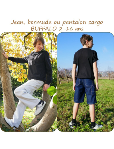 Petits D'om – Patron Enfant Jean, Bermuda ou Pantalon Cargo "Buffalo" de 2 à 16 ans