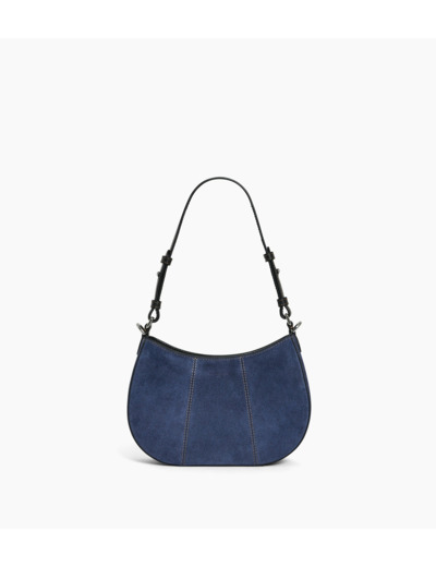 Petit sac demi-lune Juliette en cuir suède effet denim