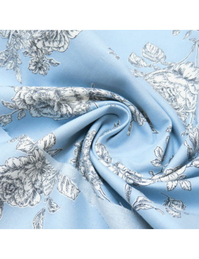 Tissu Patchwork "Quilt Gate" à Motif Gros Fleurs Sur le Fond Bleu