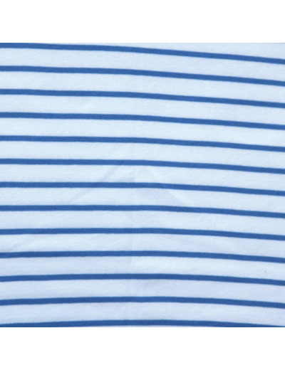 C. Pauli - Tissu Jersey Interlock de Coton Bio à Rayures Bleus sur le Fond Blanc