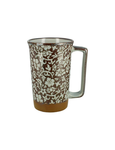 MUG 40cl FLEURS FEUILLES BRUN - JAPON
