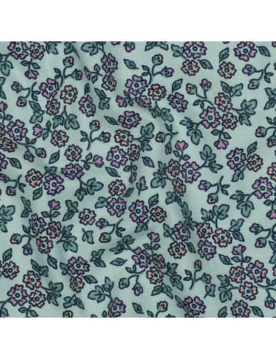 Poppy - Tissu Flanelle de Coton Fleurs Vintage Menthe
