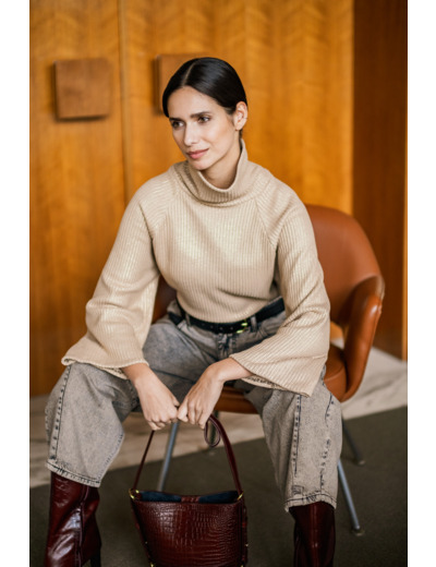 Fibre Mood - Tissu Maille de Coton Gros Côtes "Sofia" Uni Lamé Or