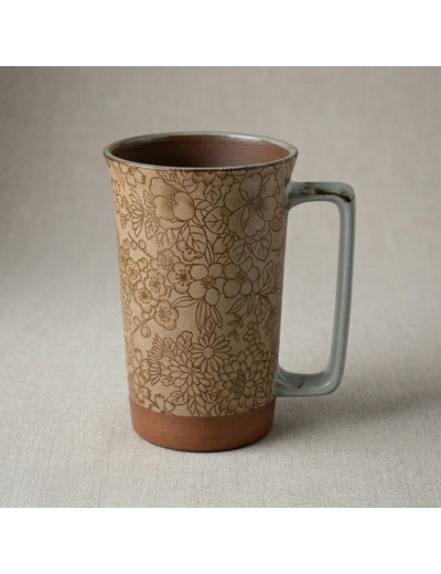 MUG 40cl RÉTRO BRUN LIGNE FLORAL - JAPON