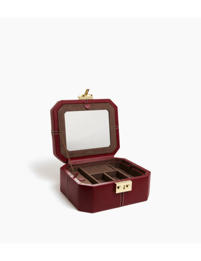 Petite boîte à bijoux fermoir T en cuir
