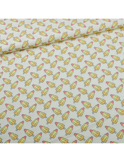 Eva Mouton - Tissu Popeline de Coton Bio Imprimé Glaces à L'Eau sur le Fond Jaune Clair