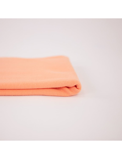 See You at Six - Tissu Jersey Bord-Cotes Uni Couleur Rose Papaya Punch