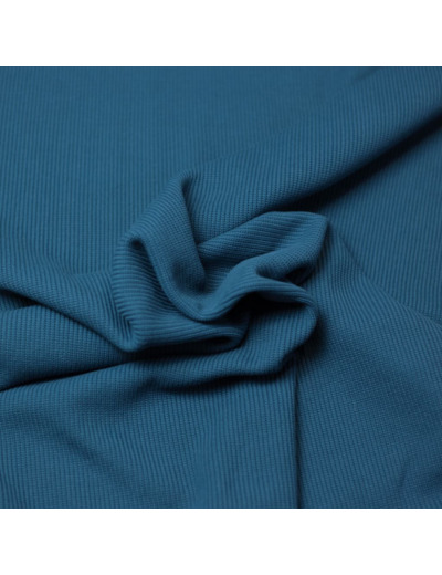 Sélection Coup de Coudre - Tissu Maille de Coton Côtes Fines Couleur Bleu Canard