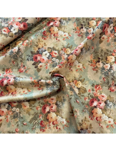 Sélection Coup de Coudre - Tissu en Coton "Floral Vintage" - Bleu Ciel