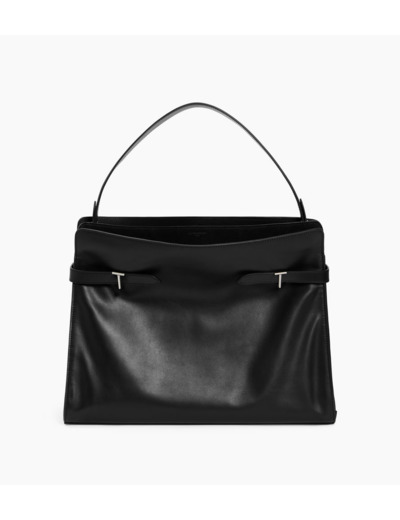 Sac porté épaule modèle maxi Emie en cuir lisse et refente de velours