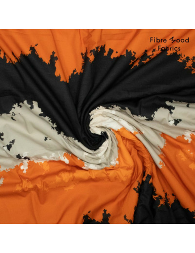 Fibre Mood - Tissu Batiste de Coton "Marley" Imprimé Nuages Noir Et Orange