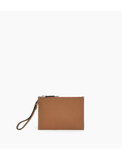 Pochette zippée avec dragonne en cuir grainé