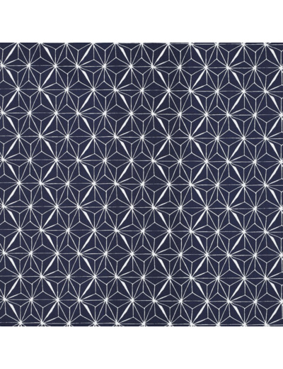 Sélection Coup de coudre - Tissu Popeline de Coton Enduit Imprimé Asanoha sur le Fond Bleu Marine