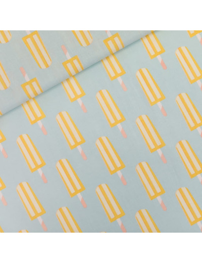 See You at Six - Tissu Popeline de Coton Imprimé "Popsicles" sur le Fond Bleu Étoiles